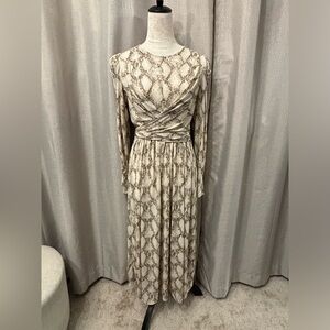 BCBGMAXAZRIA Womens Tan Faux Wrap Animal Print Midi Wrap Dress Size Small